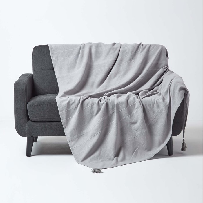 The Range | Homescapes Cotton Rajput Ribbed Silver Grey Throw - Silver Grey / Large Homescapes Cotton Rajput Ribbed Silver Grey Throw - Silver Grey / Large
