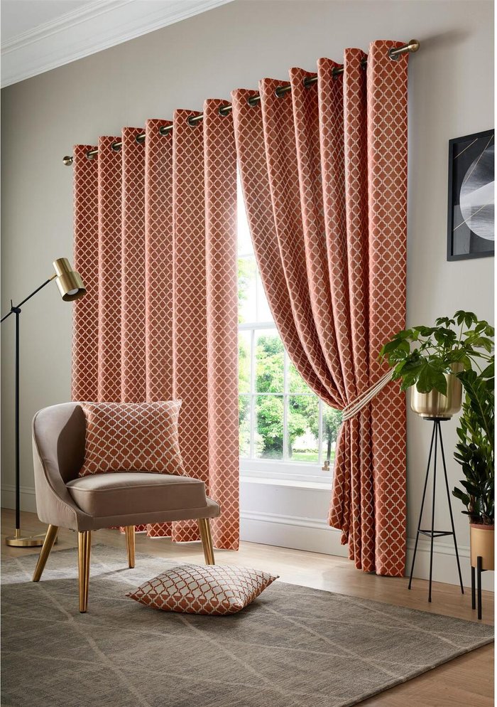 The Range | Livinluxury Wold Eyelet Ring Top Curtains - Orange/White / 228cm / 167cm Livinluxury Wold Eyelet Ring Top Curtains - Orange/White / 228cm / 167cm