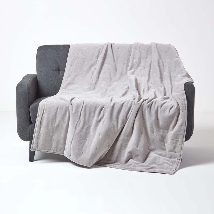 The Range | Homescapes Homescapes Velvet Quilted Throw with Stitch - Light Grey Homescapes Homescapes Velvet Quilted Throw with Stitch - Light Grey