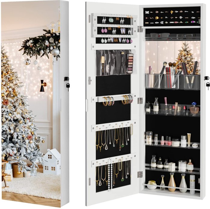 The Range | Dripex Lockable Wall Mounted Full-length Mirror Jewellery Cabinet - White Dripex Lockable Wall Mounted Full-length Mirror Jewellery Cabinet - White