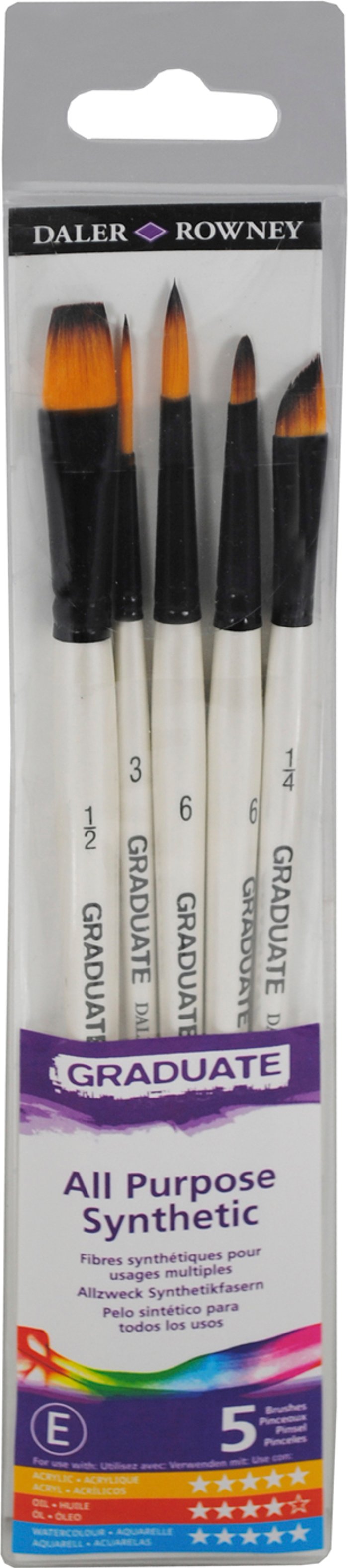 The Range | Daler-Rowney Pack of Daler-Rowney Graduate All-Purpose Short Handle Brushes - 5 Daler-Rowney Pack of Daler-Rowney Graduate All-Purpose Short Handle Brushes - 5