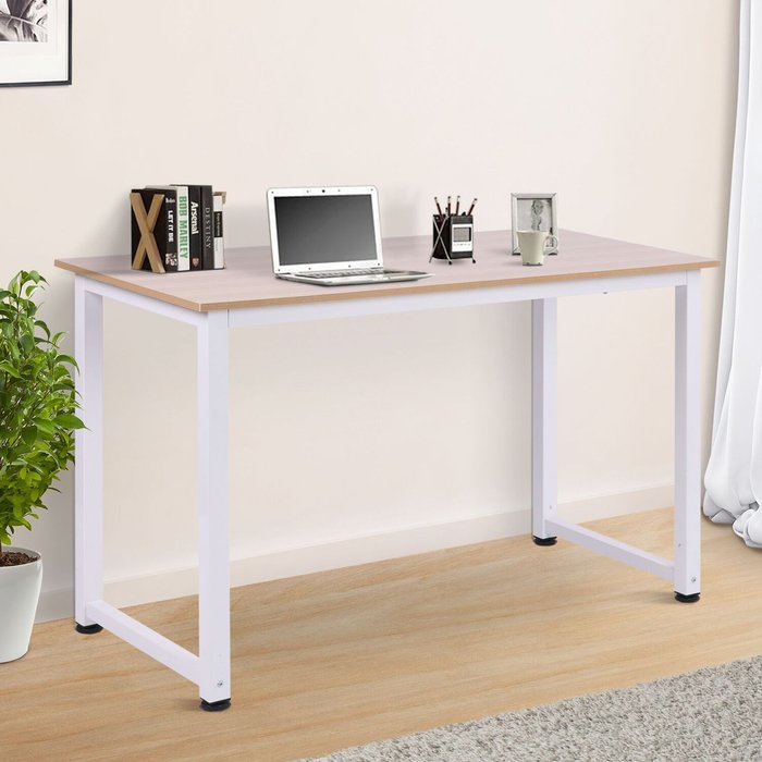The Range | HOMCOM Computer Desk Workstation with Metal Frame - Oak & White HOMCOM Computer Desk Workstation with Metal Frame - Oak & White