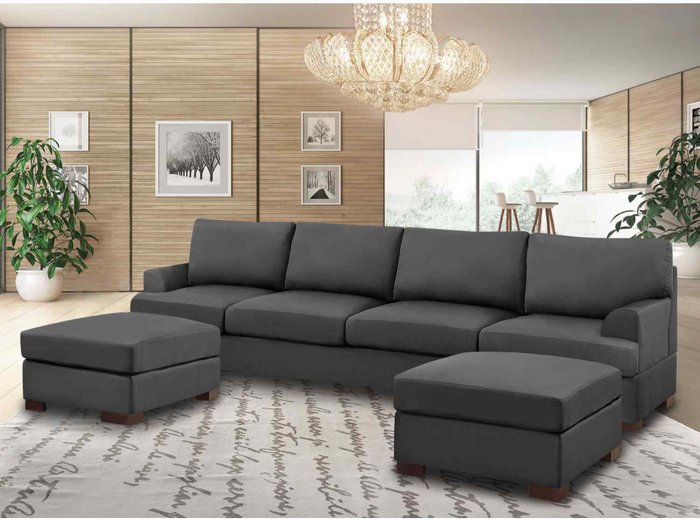 The Range | Simply Eleganza Henry Large U Shape Sofa in Plush Velvet with 2 Footstools - Grey Simply Eleganza Henry Large U Shape Sofa in Plush Velvet with 2 Footstools - Grey