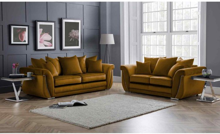 The Range | Simply Eleganza Luca 3 Plus 2 Seater Scatterback Sofa Set - Gold Simply Eleganza Luca 3 Plus 2 Seater Scatterback Sofa Set - Gold