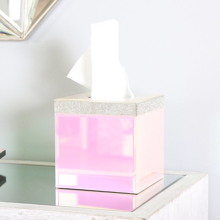 The Range | Vanity Living Mirrored Square Tissue Box Cover - Lustre Pink Vanity Living Mirrored Square Tissue Box Cover - Lustre Pink