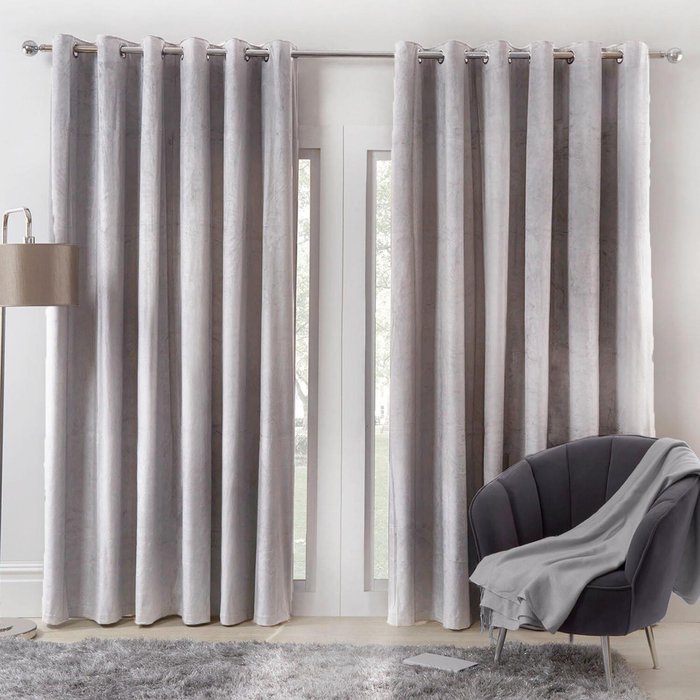 The Range | Sienna Sienna Capri Supersoft Velvet Eyelet Lined Curtains - Silver Grey 90 Sienna Sienna Capri Supersoft Velvet Eyelet Lined Curtains - Silver Grey 90