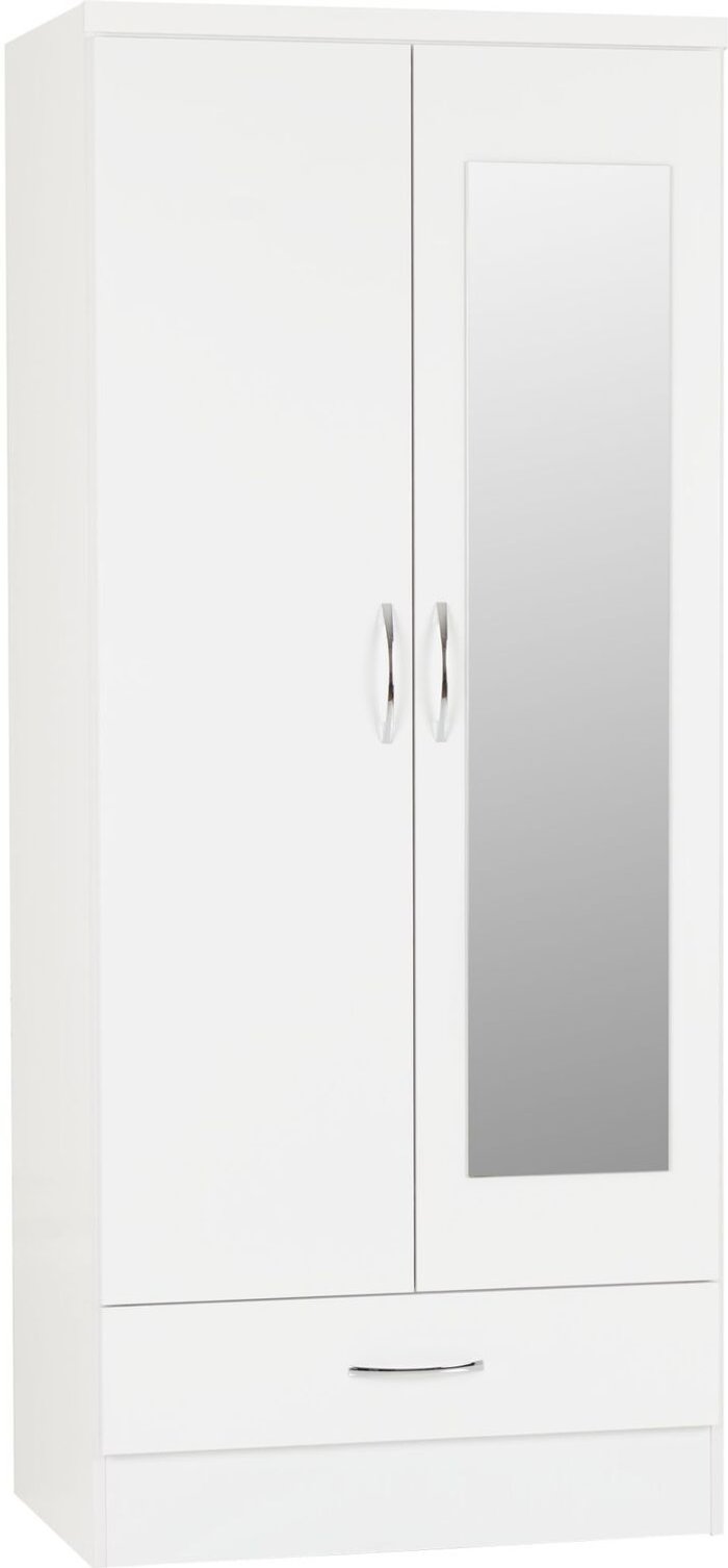 The Range | Seconique Nevada Mirrored 2 Door 1 Drawer Wardrobe - White Seconique Nevada Mirrored 2 Door 1 Drawer Wardrobe - White
