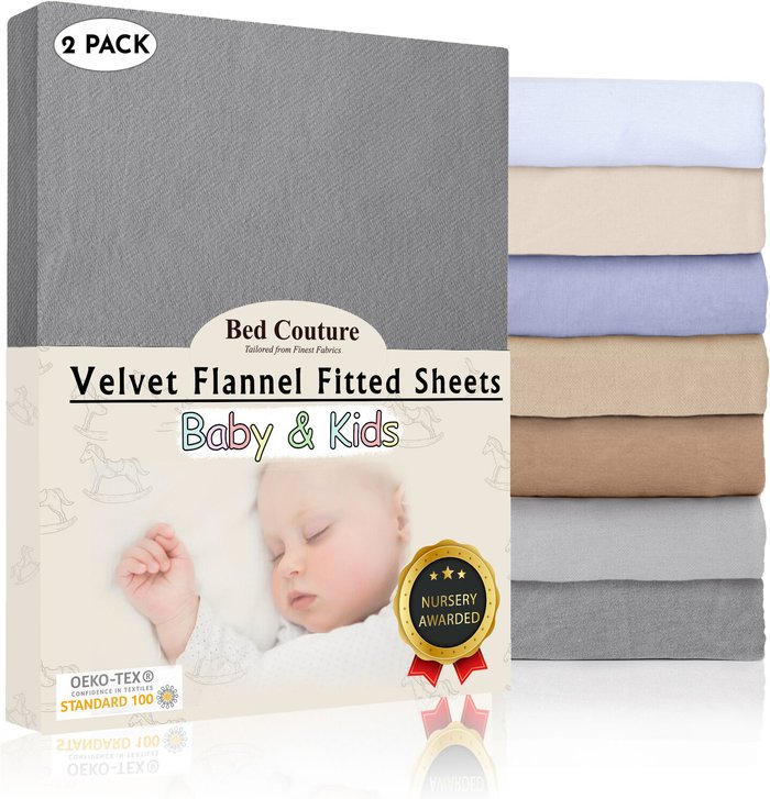 The Range | 60x120 cm Velvet Flannel Fitted Crib Bed Sheets - Taupe 60x120 cm Velvet Flannel Fitted Crib Bed Sheets - Taupe