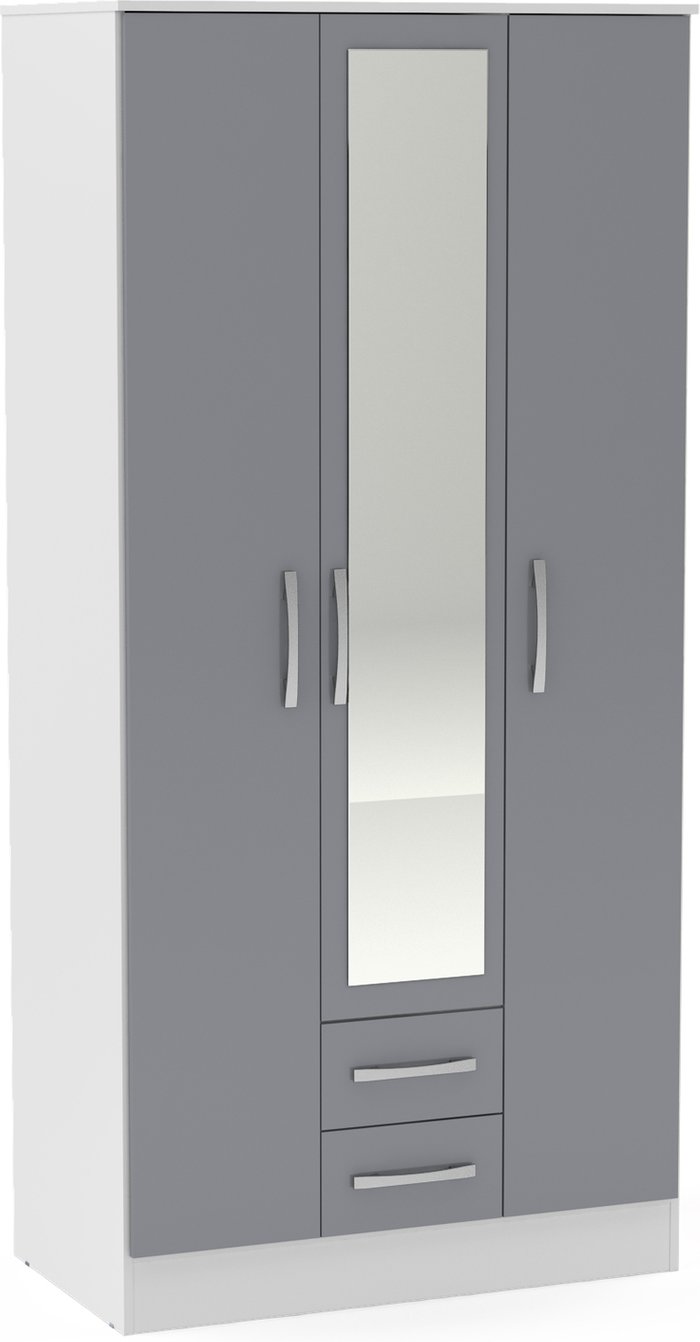 The Range | Birlea Lynx 3 Door 2 Drawer Wardrobe With Mirror White And Grey Birlea Lynx 3 Door 2 Drawer Wardrobe With Mirror White And Grey