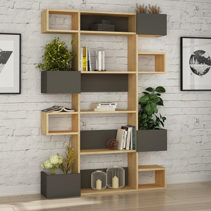 The Range | Decortie Niho Modern Bookcase Display Unit Room Separator - Anthracite Grey Decortie Niho Modern Bookcase Display Unit Room Separator - Anthracite Grey