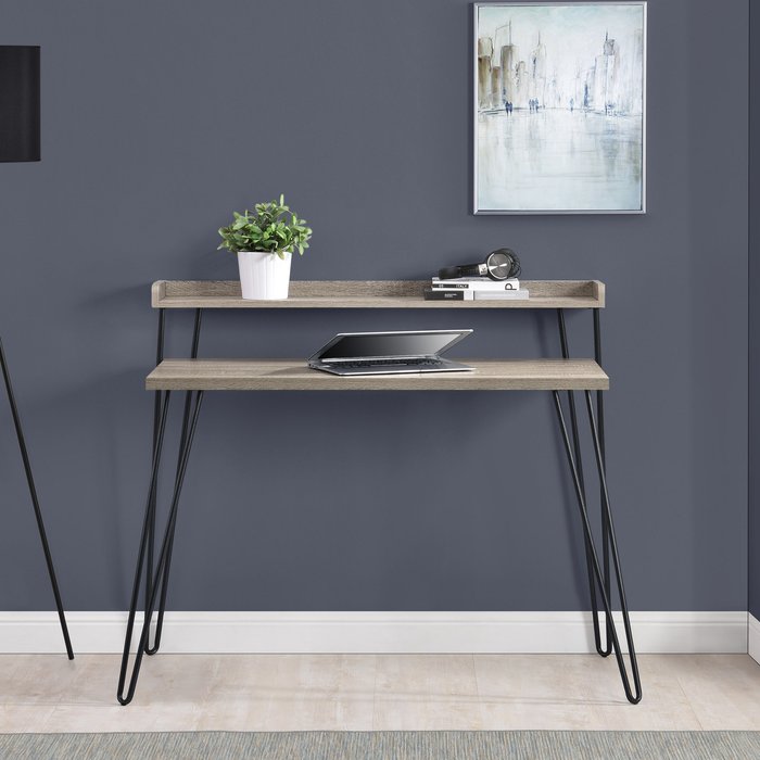 The Range | Dorel Dorel Haven Retro Desk with Riser - Grey Oak Dorel Dorel Haven Retro Desk with Riser - Grey Oak