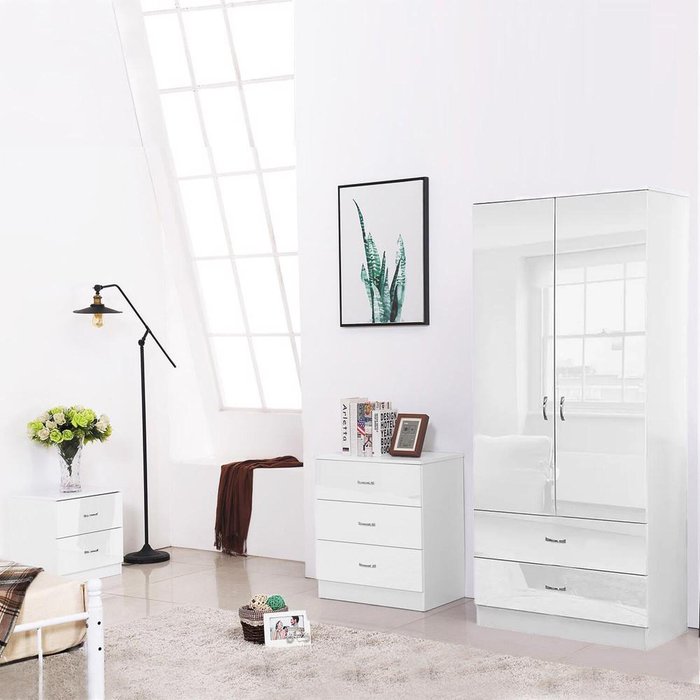 The Range | FWStyle FWStyleWhite Gloss Modern 2 Door Combination Wardrobe FWStyle FWStyleWhite Gloss Modern 2 Door Combination Wardrobe