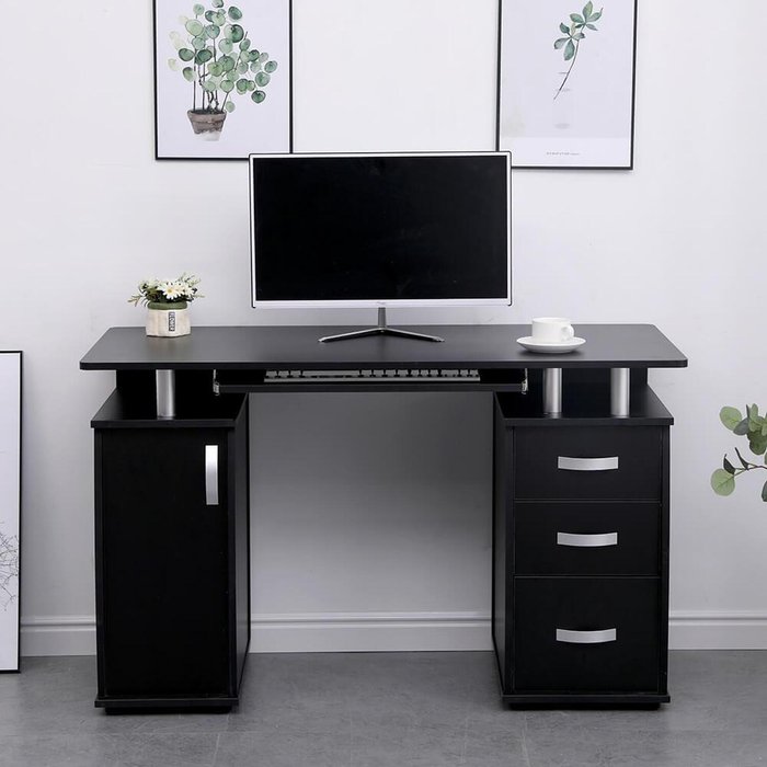 The Range | Home Source Saturn 3 Drawer Computer Storage Desk - Black - Black Home Source Saturn 3 Drawer Computer Storage Desk - Black - Black