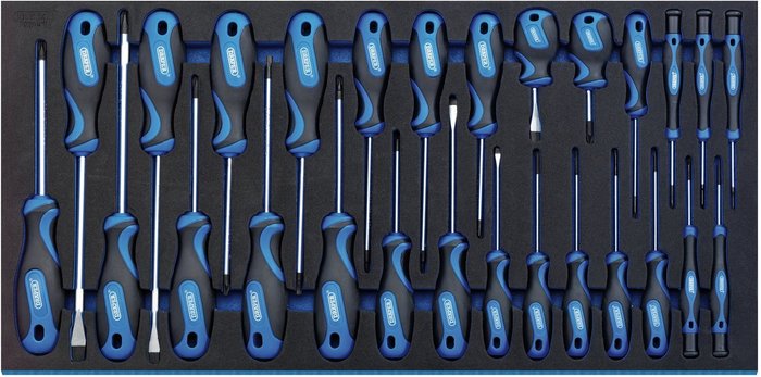 The Range | Draper Draper Soft Grip Screwdriver Set In Full Drawer EVA Insert Tray (27 Piece) Draper Draper Soft Grip Screwdriver Set In Full Drawer EVA Insert Tray (27 Piece)