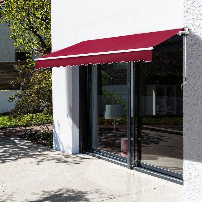The Range | Outsunny 3.5x2.5m Manual Awning - Wine Red Outsunny 3.5x2.5m Manual Awning - Wine Red