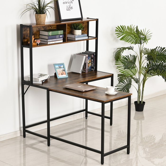 The Range | HOMCOM Industrial L Shaped Work Desk and Storage Shelf - Brown HOMCOM Industrial L Shaped Work Desk and Storage Shelf - Brown