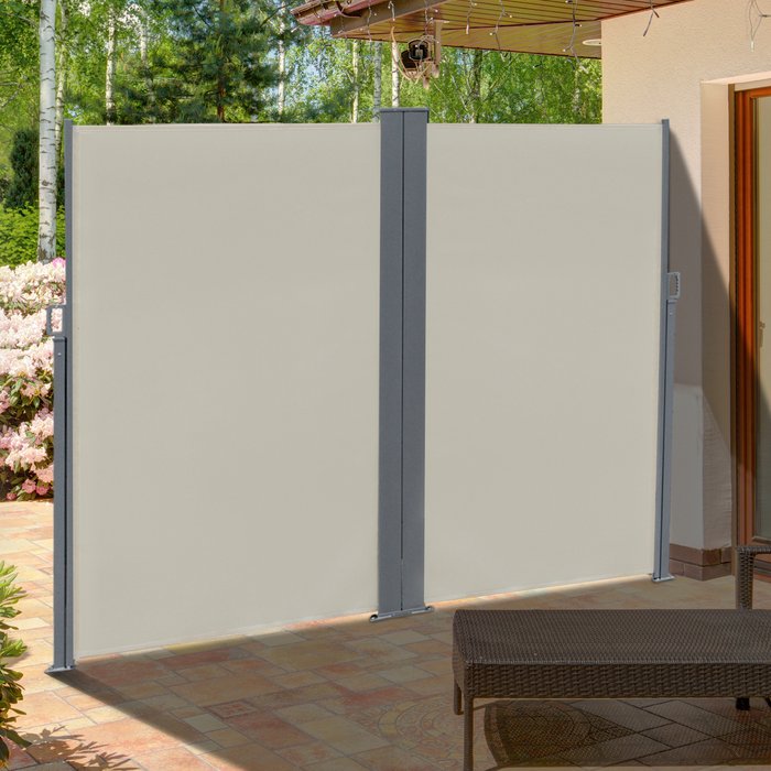 The Range | Outsunny Outsunny Retractable Double Side Awning Folding Privacy Screen - White Outsunny Outsunny Retractable Double Side Awning Folding Privacy Screen - White