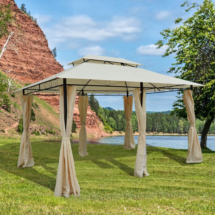 The Range | Outsunny 3 x 4m Outdoor 2 Tier Steel Frame Gazebo - Beige Outsunny 3 x 4m Outdoor 2 Tier Steel Frame Gazebo - Beige