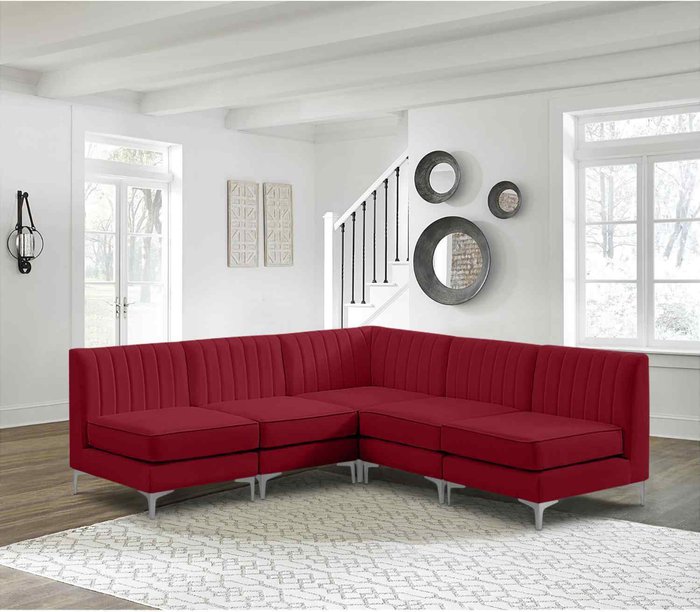 The Range | Simply Eleganza Albert Modular Corner Sofa in Velour Velvet Fabric - Red Simply Eleganza Albert Modular Corner Sofa in Velour Velvet Fabric - Red