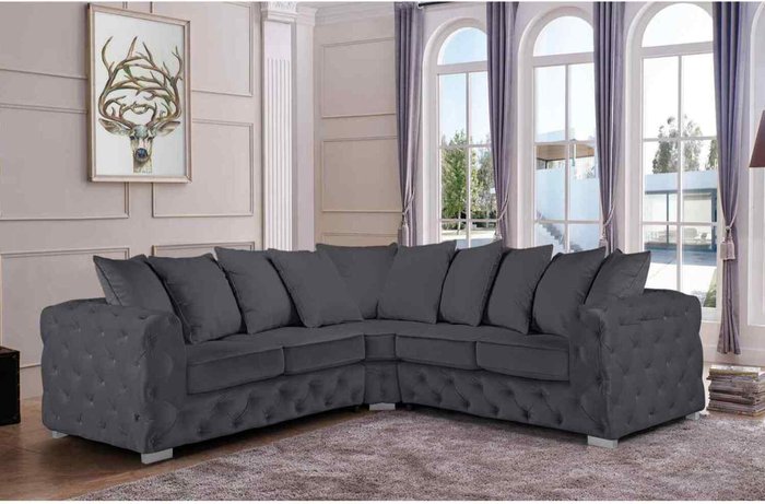 The Range | Simply Eleganza Owen Scatterback Corner Sofa in Plush Velour Velvet - Grey Simply Eleganza Owen Scatterback Corner Sofa in Plush Velour Velvet - Grey
