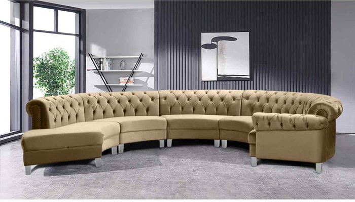 The Range | Simply Eleganza Lynda Chesterfield Large Sofa Velour Fabric with Buttons - Brown Simply Eleganza Lynda Chesterfield Large Sofa Velour Fabric with Buttons - Brown