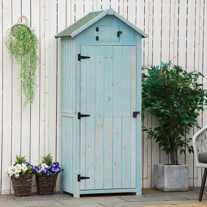 The Range | Outsunny Outsunny Wooden Tool Storage Shed - Blue Outsunny Outsunny Wooden Tool Storage Shed - Blue