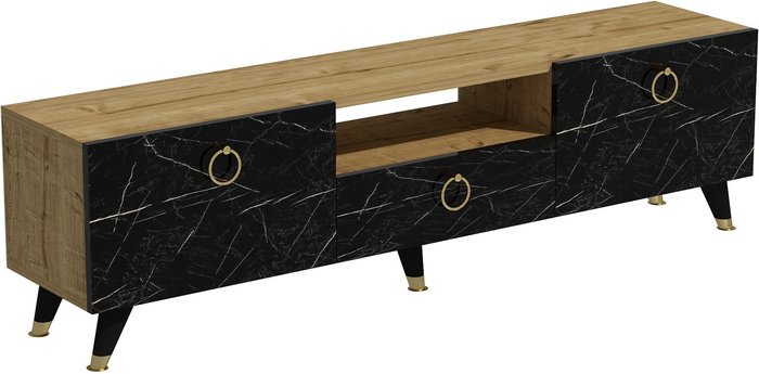 The Range | Destina Home Suny TV Stand and Media Console - Sapphire Oak - Black Marble Effect Destina Home Suny TV Stand and Media Console - Sapphire Oak - Black Marble Effect