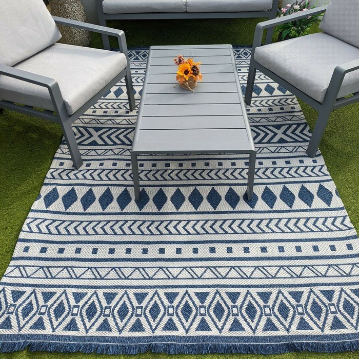 The Range | The Rug Wholesaler Blue Aztec Indoor Outdoor Patio Rug - Gala - Blue / 220cm The Rug Wholesaler Blue Aztec Indoor Outdoor Patio Rug - Gala - Blue / 220cm