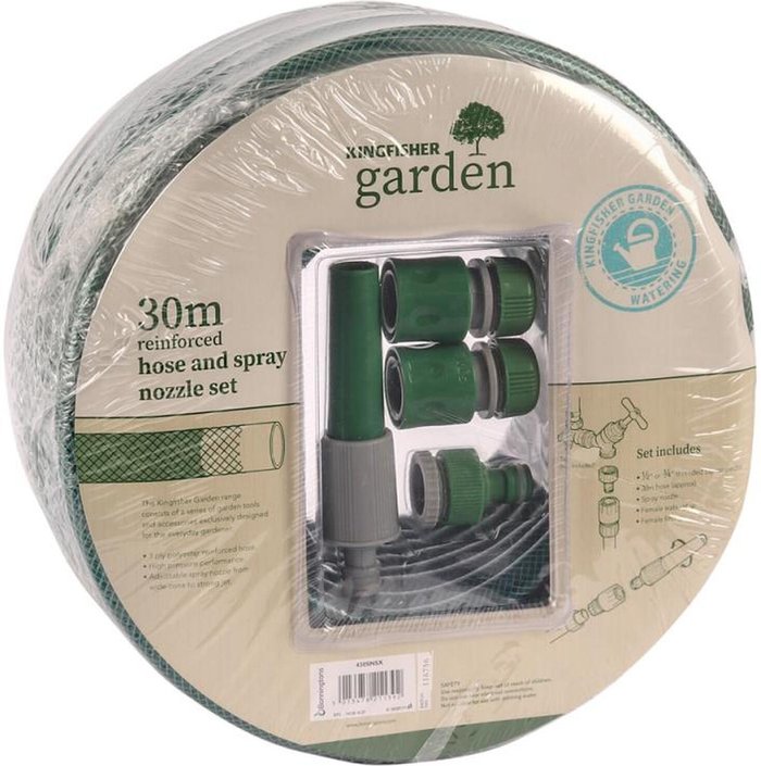 The Range | KING FISHER 30m Garden Hose and Spray Nozzle Set (430SNSX) - Green KING FISHER 30m Garden Hose and Spray Nozzle Set (430SNSX) - Green