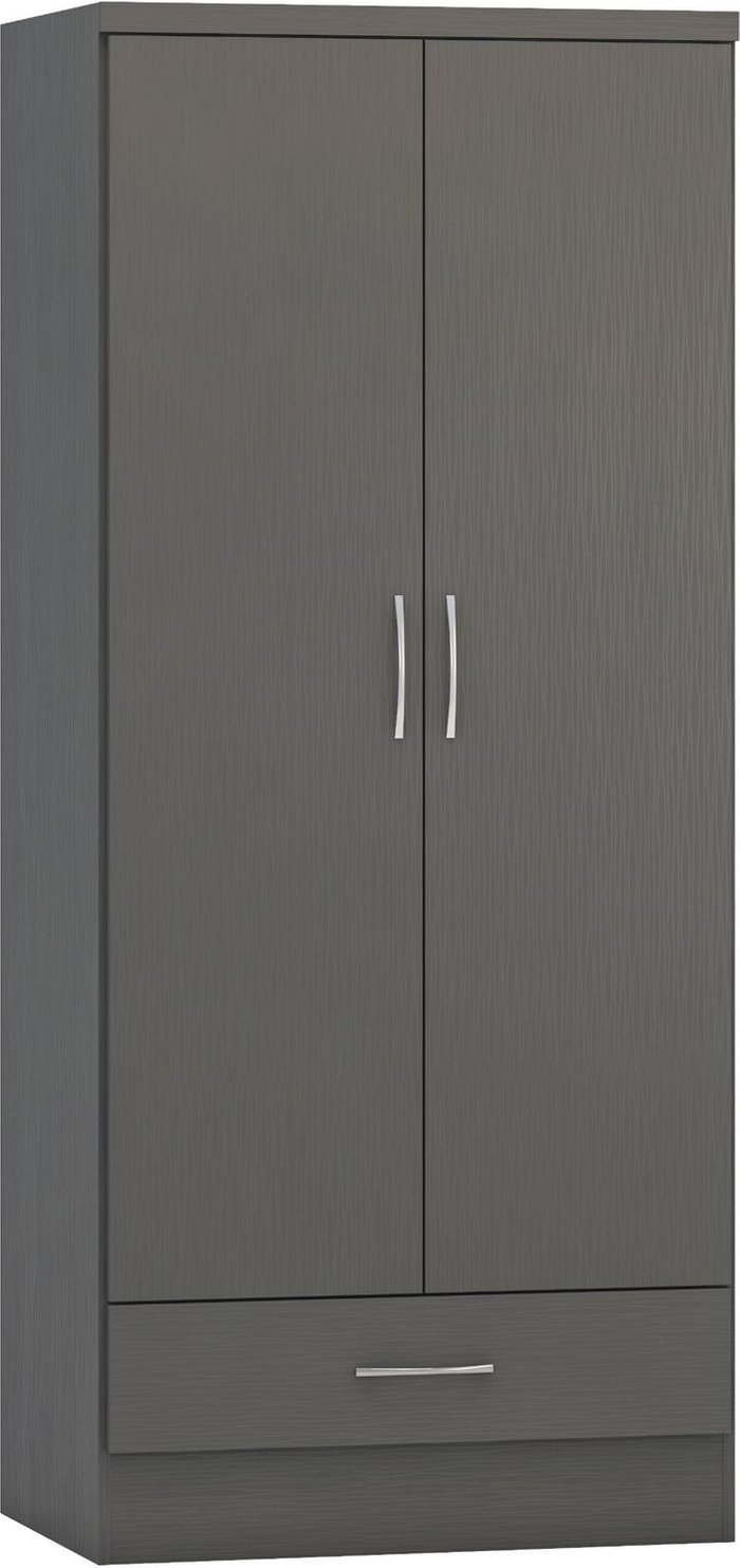 The Range | Seconique Nevada 2 Door 1 Drawer Wardrobe - Grey Gloss - Grey 3D Seconique Nevada 2 Door 1 Drawer Wardrobe - Grey Gloss - Grey 3D