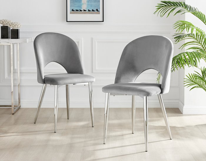 The Range | FurnitureboxUK 2x Arlon Velvet Silver Leg Dining Chairs - Grey FurnitureboxUK 2x Arlon Velvet Silver Leg Dining Chairs - Grey