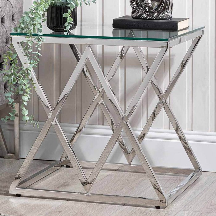 The Range | Vanity Living Side Table - Porto Chrome Metal Glass-Top Lamp End Table - Chrome Vanity Living Side Table - Porto Chrome Metal Glass-Top Lamp End Table - Chrome