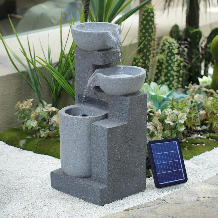 The Range | Livingandhome Solar LED Light Water Feature Pump Fountain Waterfall Rockery Decor - Grey / 32cm Livingandhome Solar LED Light Water Feature Pump Fountain Waterfall Rockery Decor - Grey / 32cm