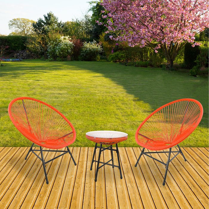 The Range | RayGar 3pcs Bistro Egg Designer String Chair Garden Set - Orange RayGar 3pcs Bistro Egg Designer String Chair Garden Set - Orange