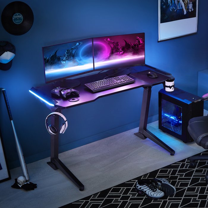 The Range | TECTAKE Gaming Desk Electrically Height Adjustable WLed Strips - Black TECTAKE Gaming Desk Electrically Height Adjustable WLed Strips - Black