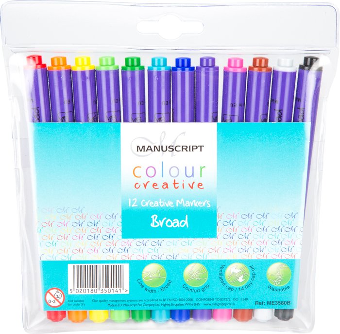 The Range | Manuscript Pack of 12 Manuscript Colour Creative Broad Pens Manuscript Pack of 12 Manuscript Colour Creative Broad Pens