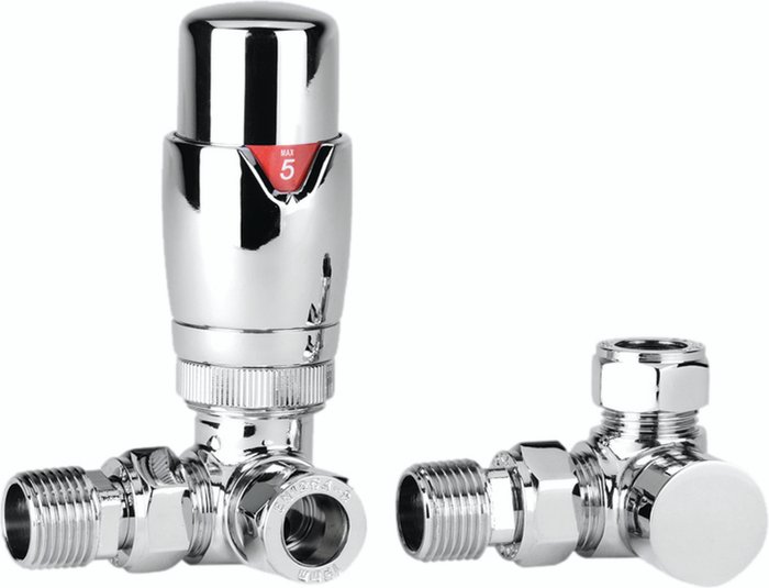 The Range | Towelrads Towelrads Corner Dual Fuel TRV & Lockshield Set - Chrome Towelrads Towelrads Corner Dual Fuel TRV & Lockshield Set - Chrome