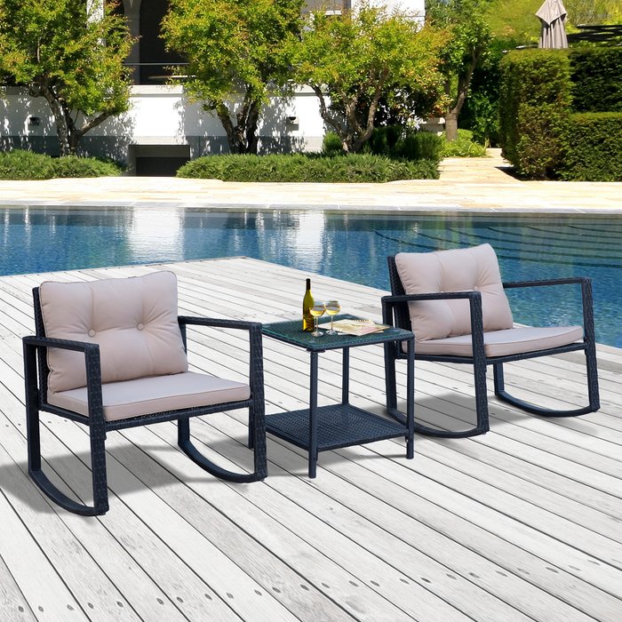 The Range | Outsunny 3 Piece Rattan Rocking Set - Black and MIxed Brown Outsunny 3 Piece Rattan Rocking Set - Black and MIxed Brown