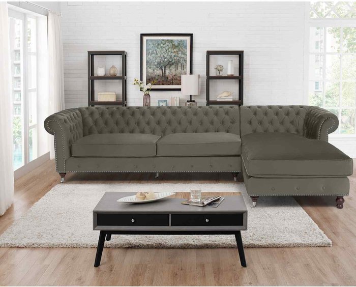 The Range | Simply Eleganza Kayla Chesterfield L Shape Left Hand Corner Sofa - Grey Simply Eleganza Kayla Chesterfield L Shape Left Hand Corner Sofa - Grey