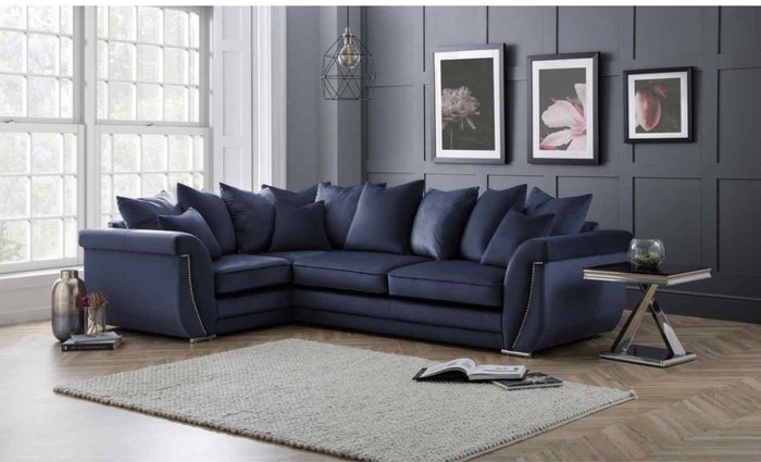 The Range | Simply Eleganza Luca Scatterback L Shape Left Hand Corner Sofa Velour Velvet Fabric with Beading - Grey Simply Eleganza Luca Scatterback L Shape Left Hand Corner Sofa Velour Velvet Fabric with Beading - Grey