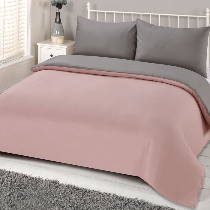 The Range | Brentfords Brentfords Plain Duvet Cover With Pillowcase Bedding Set - Blush & Grey / 1kg Brentfords Brentfords Plain Duvet Cover With Pillowcase Bedding Set - Blush & Grey / 1kg