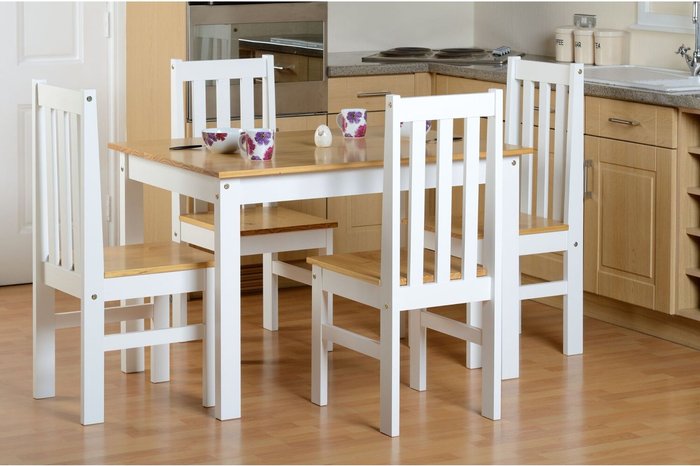 The Range | Seconique Ludlow Dining Set with 4 chairs - white and oak lacquer Seconique Ludlow Dining Set with 4 chairs - white and oak lacquer