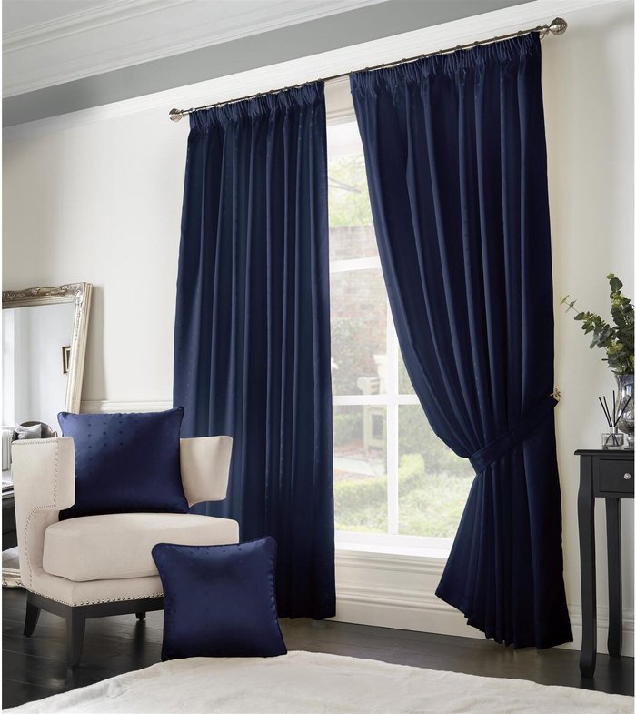The Range | Livinluxury Adiso Pencil Pleat Taped Top Curtains - Dark Blue / 183cm / 117cm Livinluxury Adiso Pencil Pleat Taped Top Curtains - Dark Blue / 183cm / 117cm
