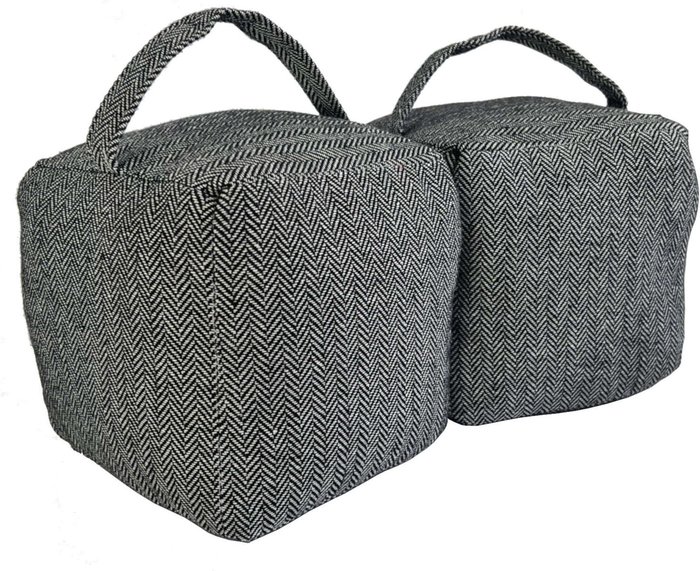 The Range | Oypla Pack of 2 Herringbone Fabric Heavy Weighted Cube Door Stops Stoppers with Handle - Grey Oypla Pack of 2 Herringbone Fabric Heavy Weighted Cube Door Stops Stoppers with Handle - Grey