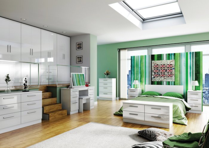 The Range | Knightsbridge Ready Assembled 2ft6in 2 Drawer Wardrobe - White Gloss & White Knightsbridge Ready Assembled 2ft6in 2 Drawer Wardrobe - White Gloss & White
