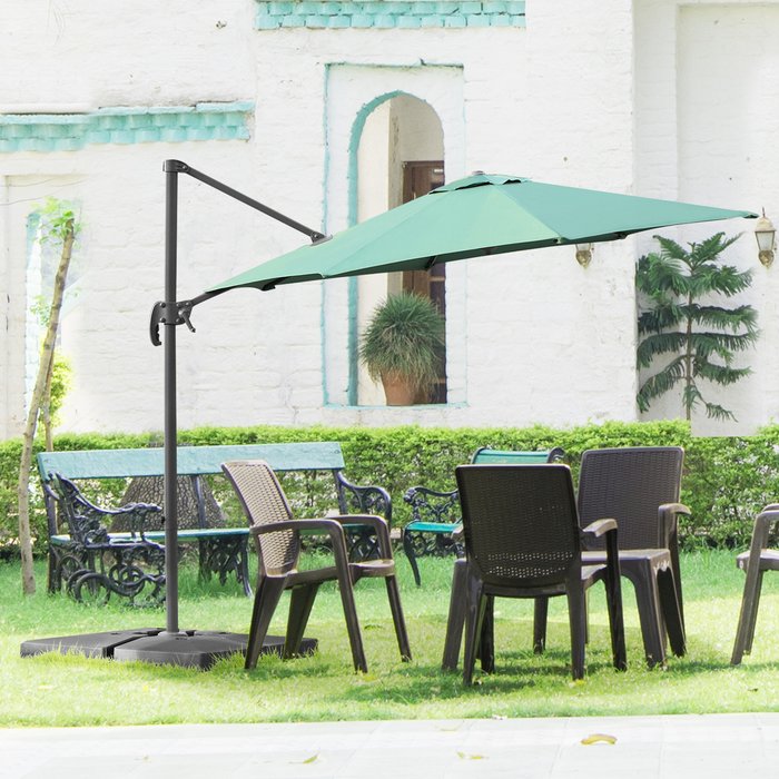 The Range | Outsunny Roma Cantilever Parasol With Cross Base - Green Outsunny Roma Cantilever Parasol With Cross Base - Green