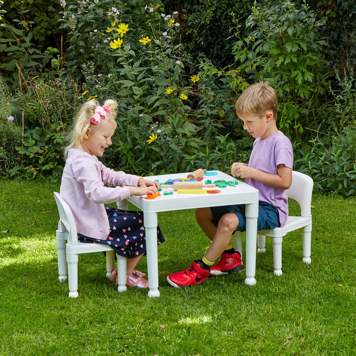 The Range | Liberty House Toys Kids Plastic Table and 2 Chair Set - White Liberty House Toys Kids Plastic Table and 2 Chair Set - White