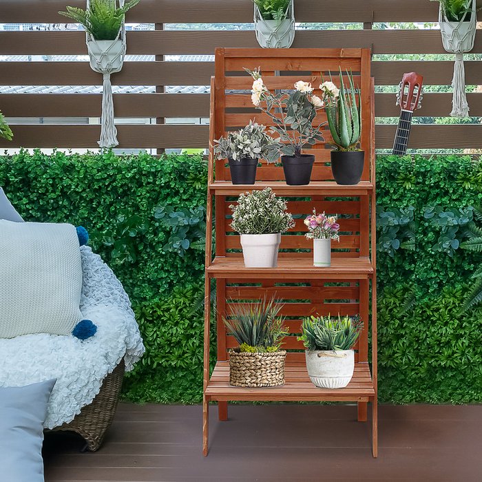 The Range | Outsunny Solid Wood Three Tier Plant Rack - Orange Wood Outsunny Solid Wood Three Tier Plant Rack - Orange Wood