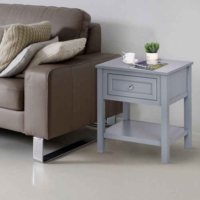 The Range | HOMCOM Boxy Accent Bedside End Table - Grey HOMCOM Boxy Accent Bedside End Table - Grey