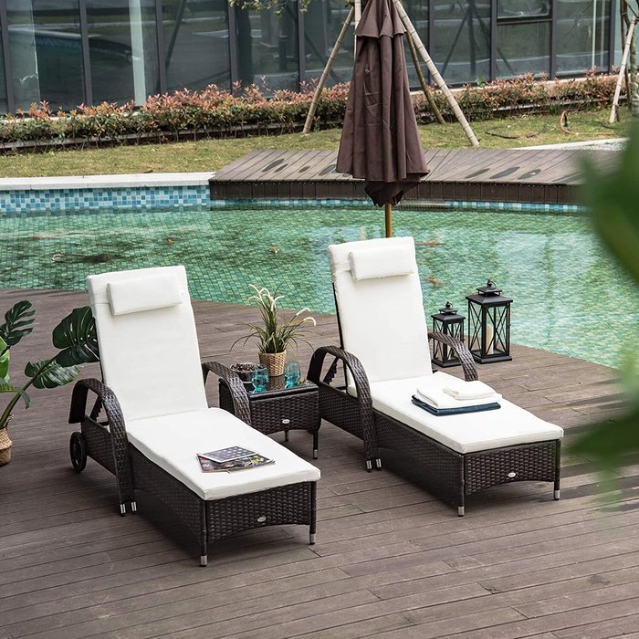 The Range | Outsunny Outsunny Rattan Sun Lounger Set with Side Table - Brown Outsunny Outsunny Rattan Sun Lounger Set with Side Table - Brown